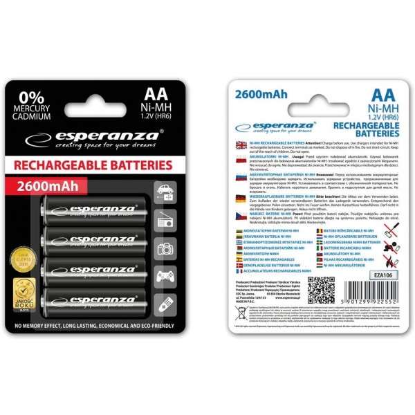 Акумулятор тип AA Esperanza Ni-MH AA 2600 mAh 4 шт. (EZA106)