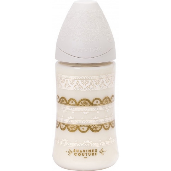 Пляшка для годування Suavinex 270 мл, кругла 3-позиційна, Couture, сіра (304159)
