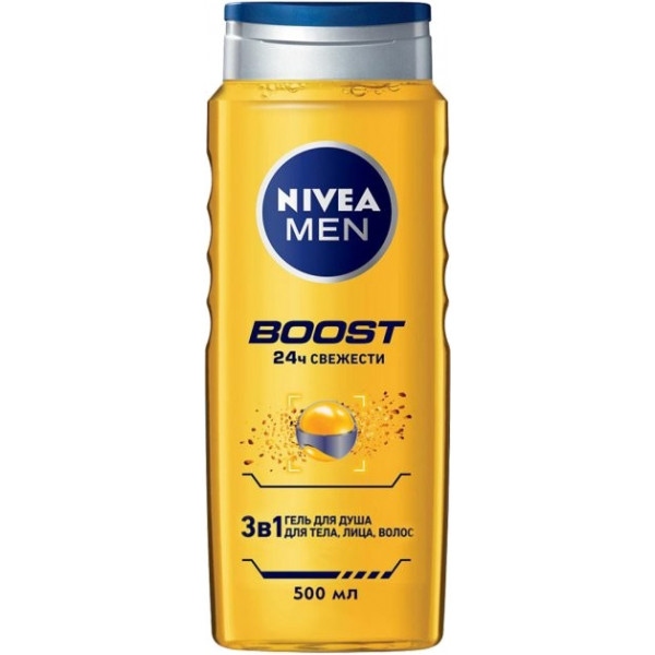 Гель для душа NIVEA BOOST 3в1 для тіла, обличчя, волосся чол. 500мл