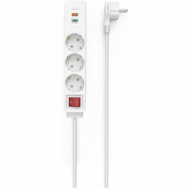 Мережевий фільтр Hama 3xSchuko 3Gx1.5 мм 1.4 м USB-C/A, PD/QC White (00133757)