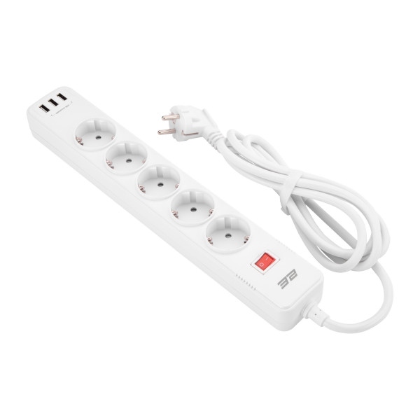 Мережевий фільтр 2E 5XSchuko 3xUSB-A 2 м White (2E-SP515M2USBWH)
