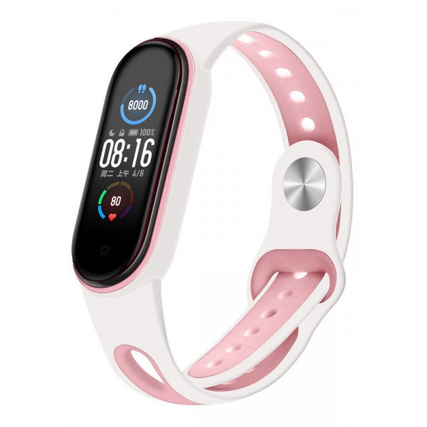 Ремінець для фітнес-браслету BeCover Sport Style for Xiaomi Mi Smart Band 5 White-Pink (705174)