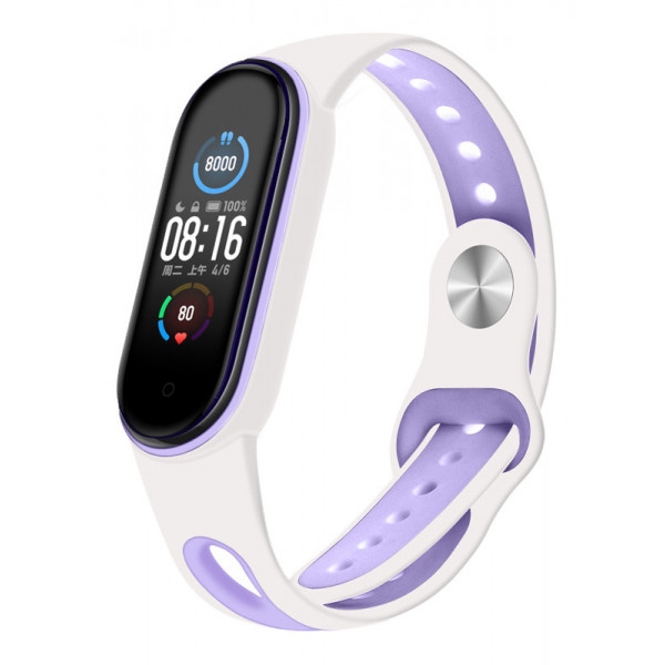 Ремінець для фітнес-браслету BeCover Sport Style for Xiaomi Mi Smart Band 5 White-Purple (705175)