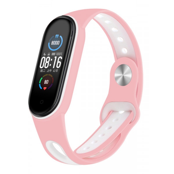 Ремінець для фітнес-браслету BeCover Sport Style for Xiaomi Mi Smart Band 5 Pink-White (705173)