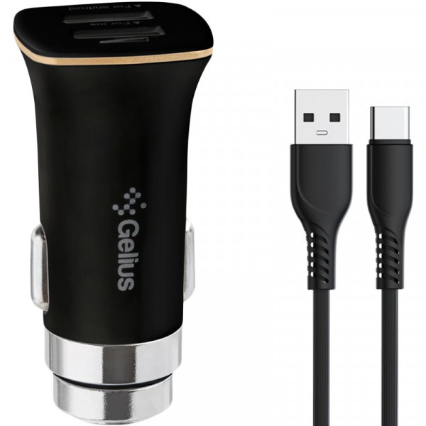 Автомобільний зарядний пристрій Gelius Pro Apollo GP-CC01 2USB 3.1A 15W + Cable Type-C Black (92661)