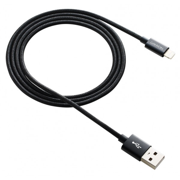 Кабель синхронізації даних Canyon Lightning USB for Apple 1m Black (CNE-CFI3B)