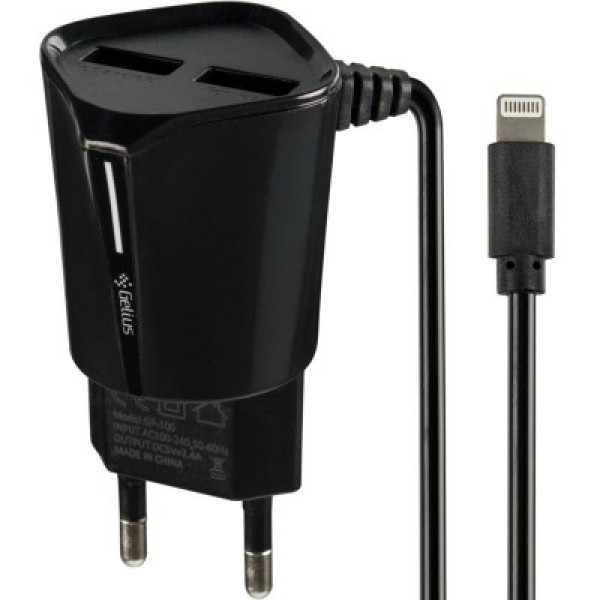 Мережевий зарядний пристрій Gelius Pro Edition Auto ID 2USB + Cable iPhone 8 2.4A Black (00000072153)