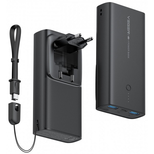 Батарея мобільна Veger ACE100 Built-in EU Plug 10000mAh Quick Charge PD20W W1146 (1283126559143)
