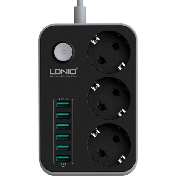 Мережевий фільтр Ldnio 3 р 6 USB, 2 m Black/Grey (SE3631/19044)