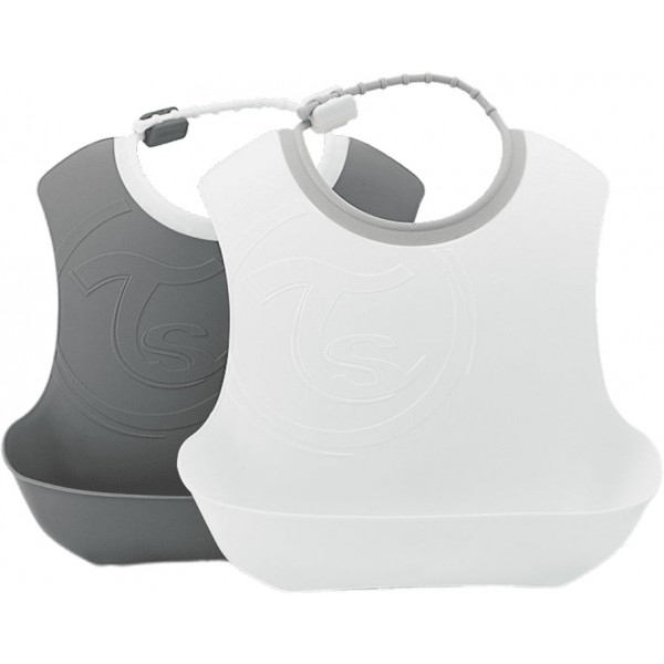 Нагрудник пластиковий Twistshake Pastel Grey/ White 4+ міс 2 шт. (78597)