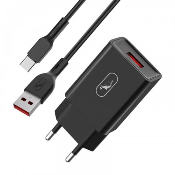 Мережевий зарядний пристрій SkyDolphin SC36T (1USB, 2.4A) Black (MZP-000175) + кабель USB Type-C