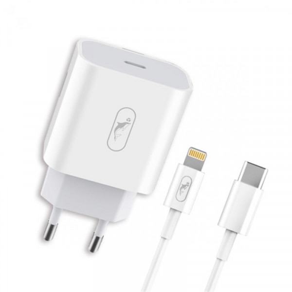 Мережевий зарядний пристрій SkyDolphin SC18EL PD2.0 1USB-С, 3A White+кабель Lightning (MZP-000156)