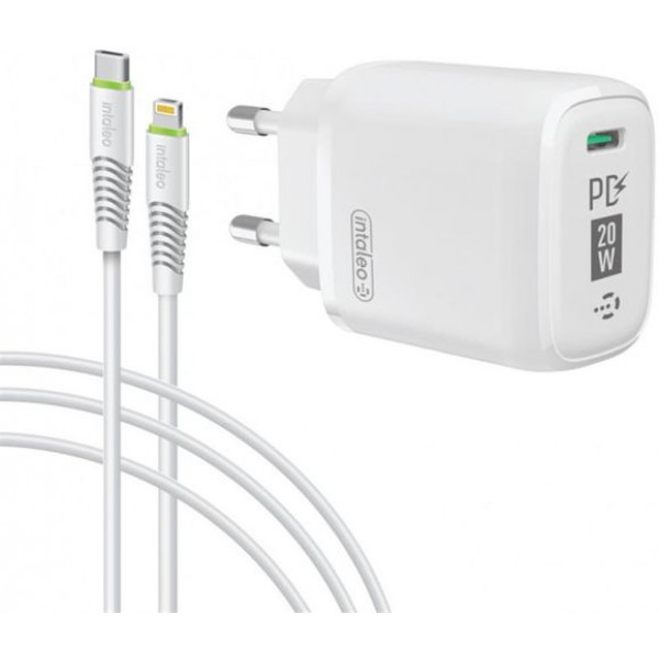 Мережевий зарядний пристрій Intaleo TCGQPD120T (1USBx3A) White + кабель USB Type С (1283126509988)