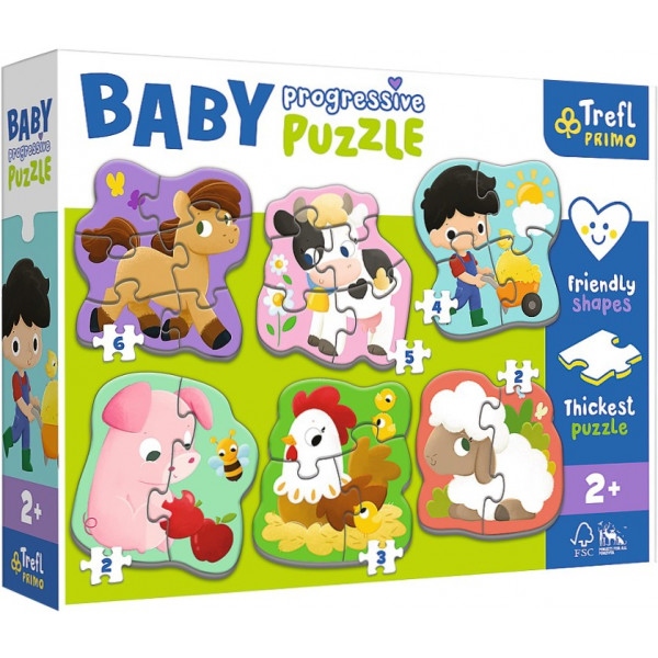 Пазли картонні (3-4 роки) Trefl "Baby Progressive" 6в1 - Тваринки на фермі(44000)
