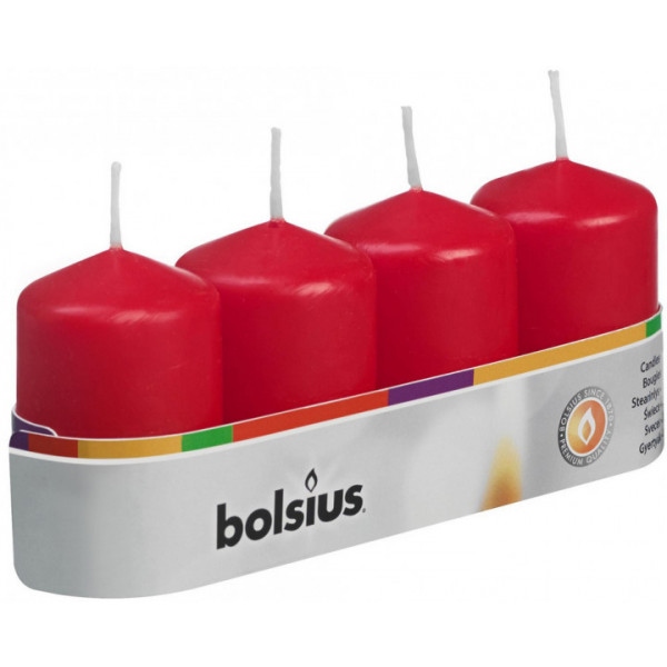 Свічка декоративна Bolsius Червона 60/40, 4шт
