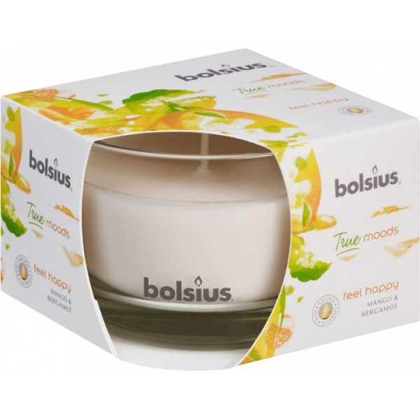 Свічка скло Bolsius ароматична 63/90 Feel happy (Манго i Бергамот)