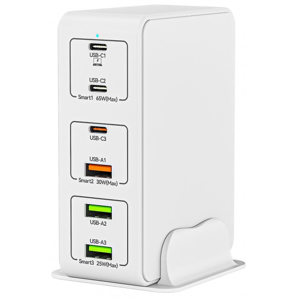 Мережевий зарядний пристрій XOKO QC-490 6 портів, 120W, 3xType-C (max 65W), 3xUSB max 25W 
White (QC-490-WH)