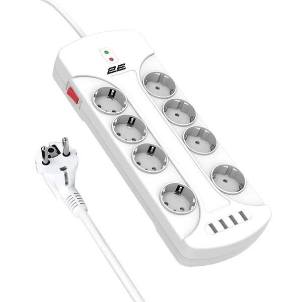 Мережевий фільтр 2E 8XSchuko 4xUSB-A 3 м White (2E-SP815M3USBWH)