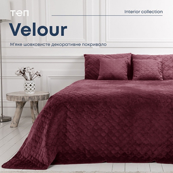 Покривало двоспальне ТЕП Velour 220х240 см Бордо/Ромб круглий (4-00517_22870)