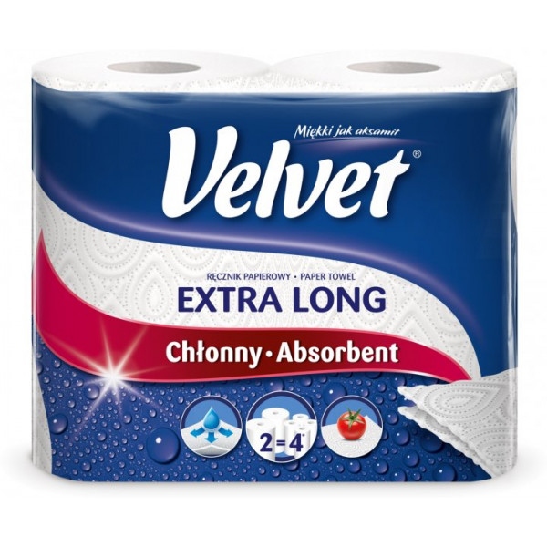 Рушники паперові Velvet Extra Long 2 слоя 90 отрывов 2 рулона (двойная намотка) (5901478998828)