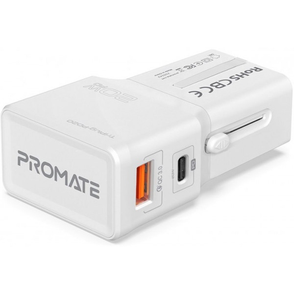 Мережевий зарядний пристрій Promate Triplug-pd20 White