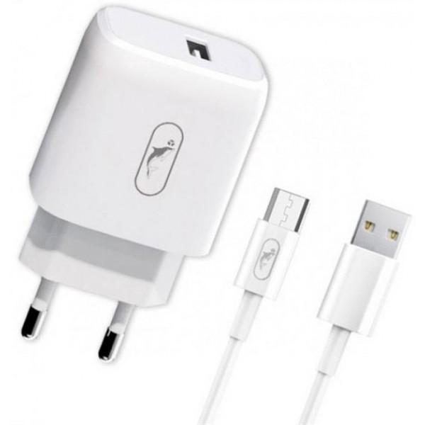 Мережевий зарядний пристрій SkyDolphin SC22EV (1USB, 2.1A) White (MZP-000160)+кабель microUSB