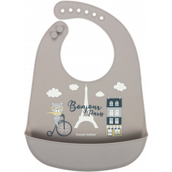 Нагрудник силіконовий Canpol babies Bonjour Paris з карманом, бежевий (74/027_bei)