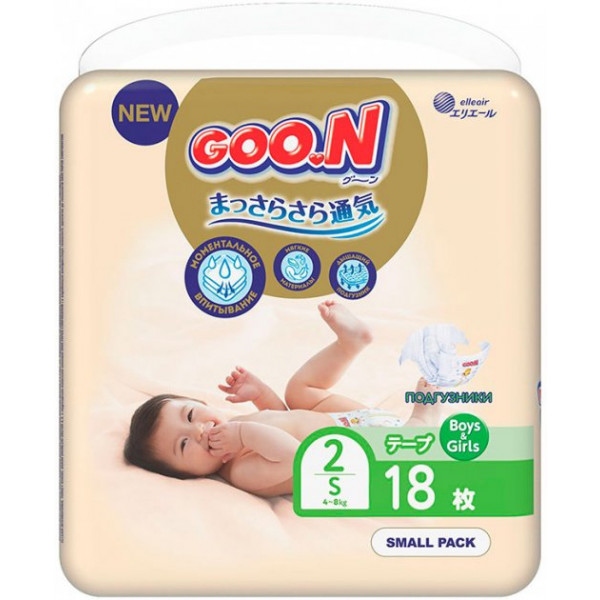 Одноразові підгузки Goo.N Premium Soft для новонароджених на липучках Розмір 1(NB) (до 5 кг), 72 шт. (863222)