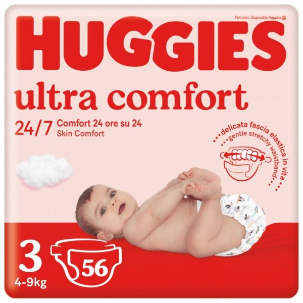 Одноразові підгузки Huggies EU Ultra Comfort Розмір 3 (5-8 кг), Jumbo 56 шт. (5029053567570) Європейський товар