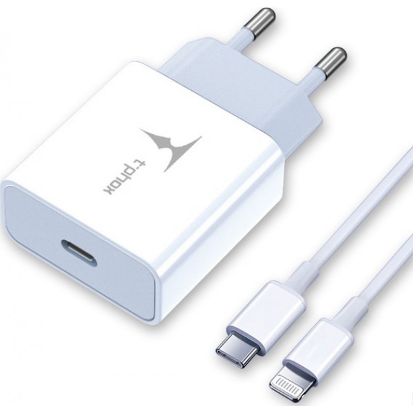 Мережевий зарядний пристрій T-phox PD 18W Charger+C-Lightning 18W Cable 1 m White