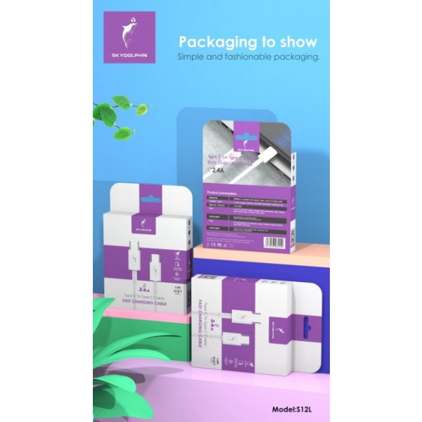 Кабель синхронізації даних SkyDolphin S12T Frost Line USB Type-C - USB Type-C 1 м White (USB-000577)