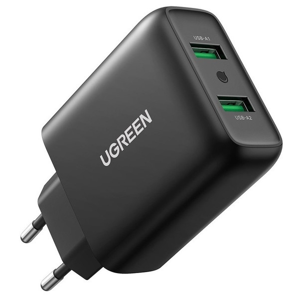Мережевий зарядний пристрій UGREEN CD161 36W 2xUSB QC 3.0 Charger Black (10216)