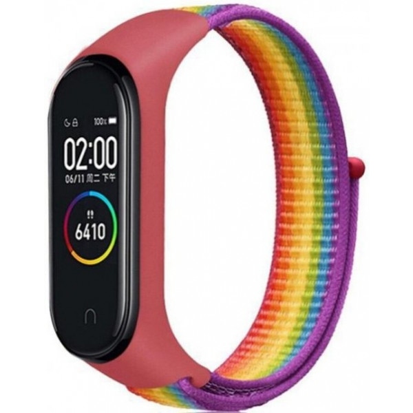 Ремінець для фітнес-браслету BeCover Nylon Style for Xiaomi Mi Smart Band 7 Red-Rainbow (707669)