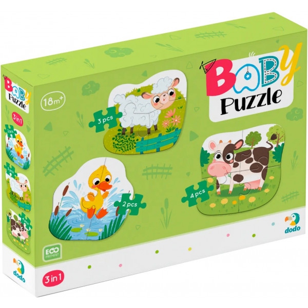 Пазли картонні (3-4 роки) Dodo 3 в 1 Сільські тварини (300393)