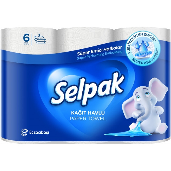 Рушники паперові SELPAK 3сл, 6шт