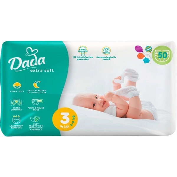 Одноразові підгузки Dada Extra Soft Розмір 3 (4-9 кг.), 50 шт. (Р38366)