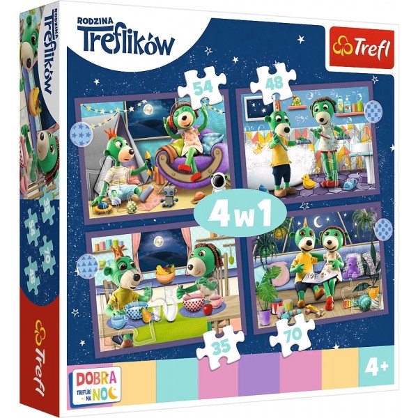 Пазли картонні (3-4 роки) Trefl "Перед сном" / Сім'я Трефликів - (4в1) (34399)