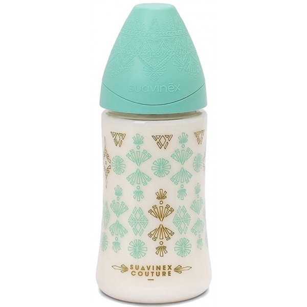 Пляшка для годування Suavinex 270 мл, кругла 3-позиційна, Couture, зелена (304149)