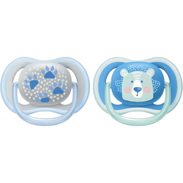 Ортодонтична пустушка Philips Avent Ultra Air "Animal", 6-18 міс., голуба, 2 шт. (SCF085/03)