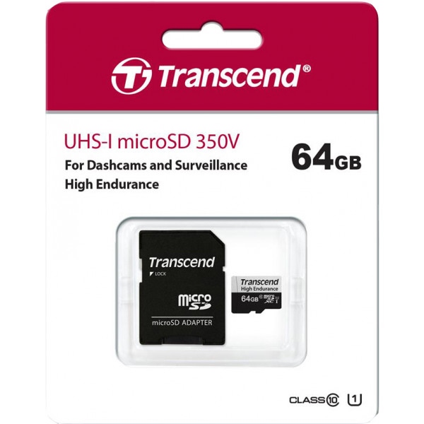 Карта пам'яті Transcend microSDXC 64GB C10 UHS-I U1 High Endurance (TS64GUSD350V)