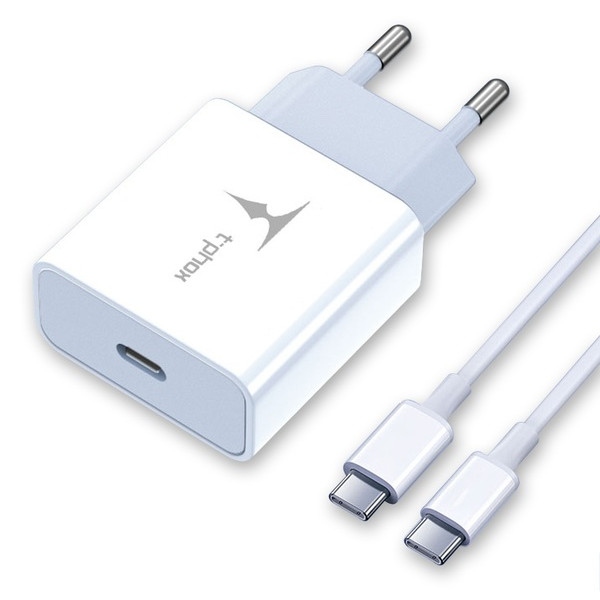 Мережевий зарядний пристрій T-phox PD 18W Charger+Type-C-C 60W Cable 1m White