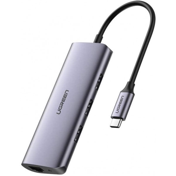 Док-станція UGREEN CM236 USB3.0 Type-C-USB 3.0x3/RJ45/PD Gray (60718)