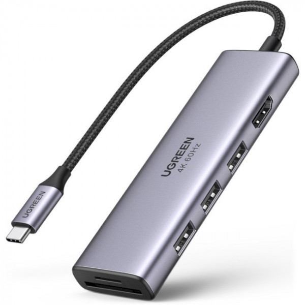 Хаб USB UGREEN CM511 6-in-1 USB Type-C to 3xUSB 3.0 + HDMI Space Gray (60383)