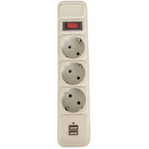 Мережевий фільтр 220В Ultra SSW3-1.8 (3 роз.,1.8 м, 2 USB) білий