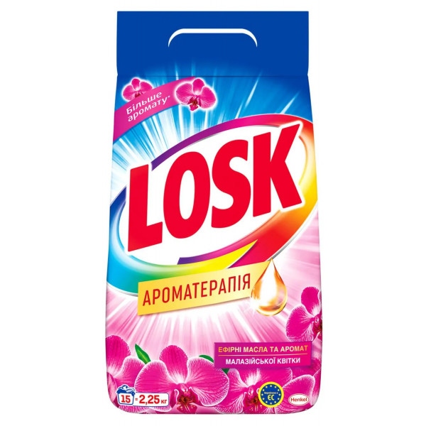 Пральний порошок Losk авт. Ароматерапія Ефірні масла та аромат Малазійської квітки 2,25кг, 15 циклів