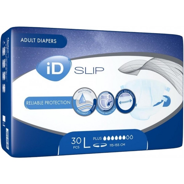 Одноразові підгузки ID Slip Plus Large талия 115-155 см 30 шт. (5411416048190)
