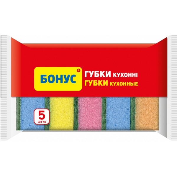 Губка для миття посуду поролонова Бонус 5шт
