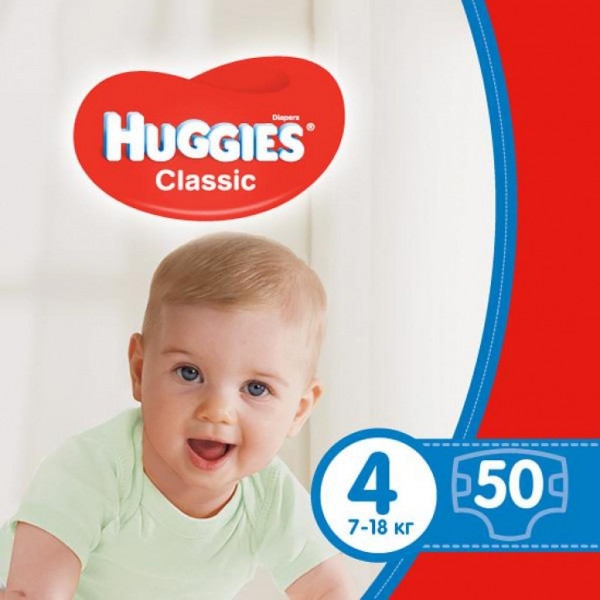 Одноразові підгузки Huggies КЛАССІК 4 (7-18 кг), 50x2 шт. (5029053543147)
