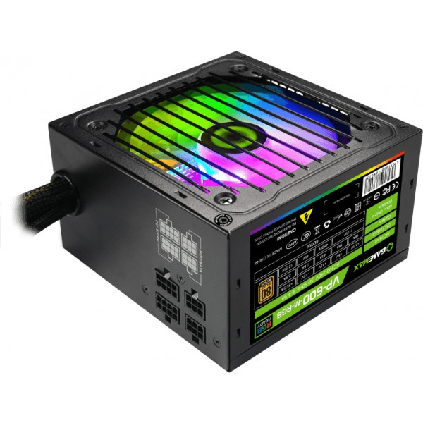 Блок живлення для ПК Gamemax ATX 600W,RGB,APFC, 12см вент,80+ (VP-600-M-RGB)
