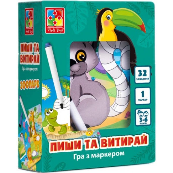 Настільна гра розвиваюча (5-7 років) Vladi Toys "Пиши та витирай. Зоопарк" (укр) (VT5010-20)